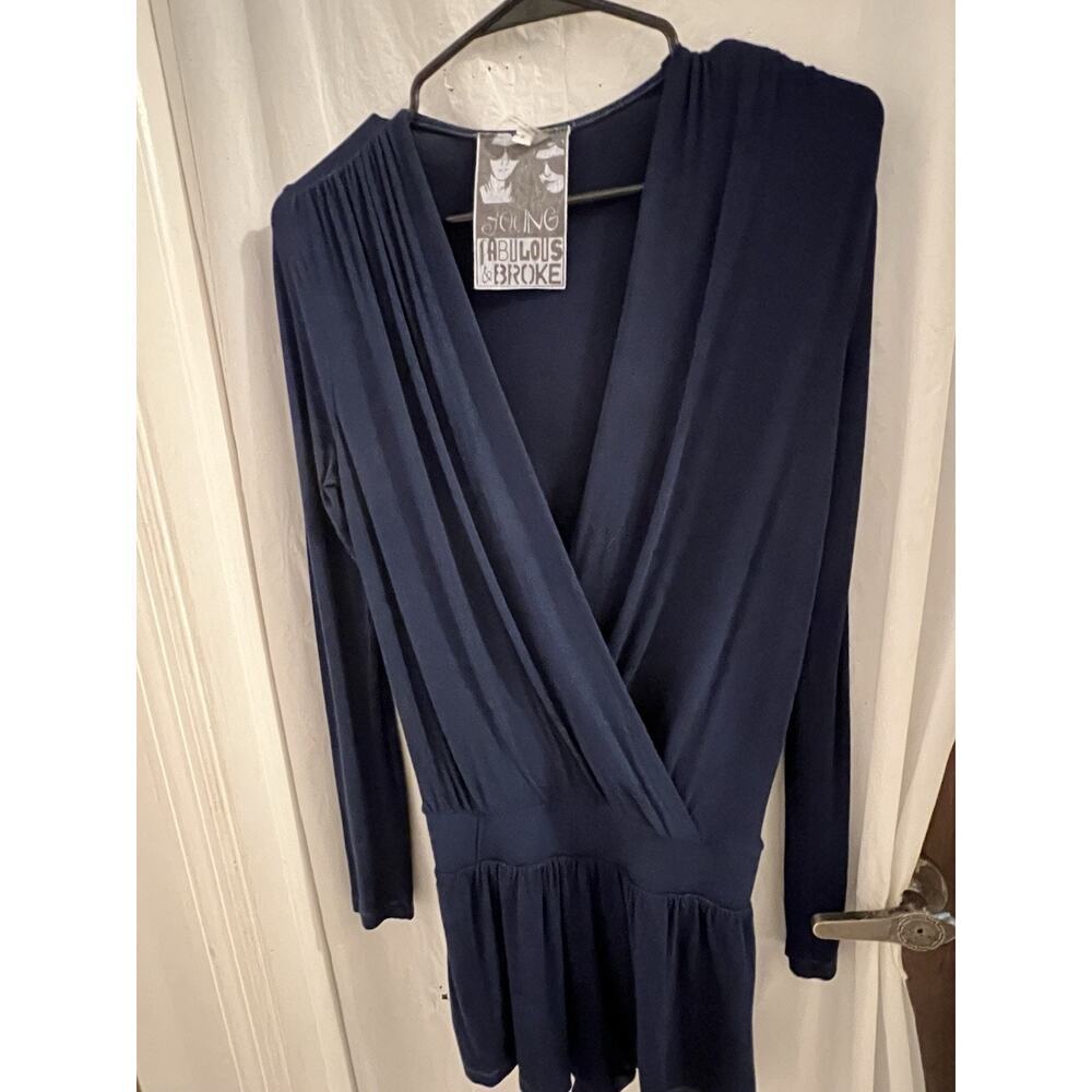 young fabulous broke Navy Blue Howell Surplice V Neck Romper Sz S - Picture 3 of 10